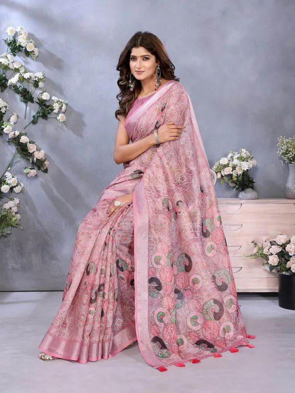 Multicolor_Linen_Shimmer_Premium_&_Elegant_Saree_With_Unstiched_Blouse_For_Women