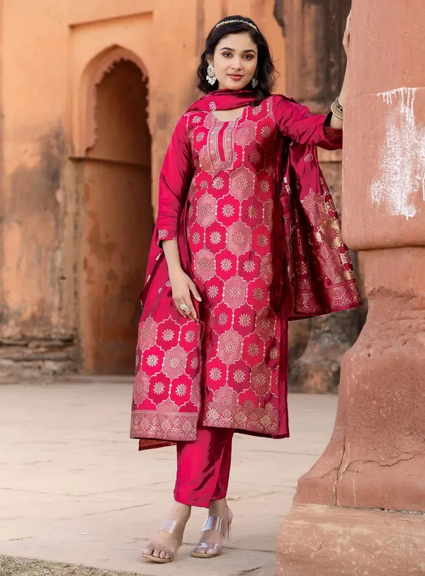 Pink_Premium_Silk_Kurta_Sharara_Dupatta_Set_For_Women