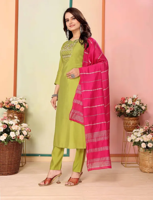 Parrot_Silk_Premium_&_Elegant_Straight_Kurta_Pant_With_Dupatta_Set_For_Women