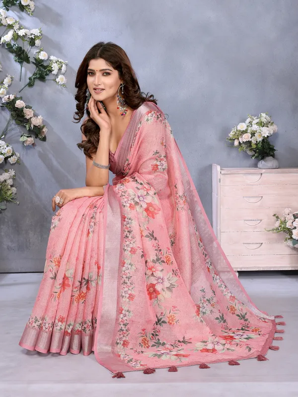 Pink_Linen_Shimmer_Premium_&_Elegant_Saree_With_Unstiched_Blouse_For_Women