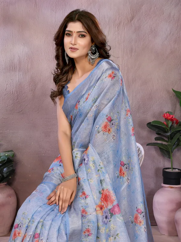Blue_Linen_Shimmer_Premium_&_Elegant_Saree_With_Unstiched_Blouse_For_Women