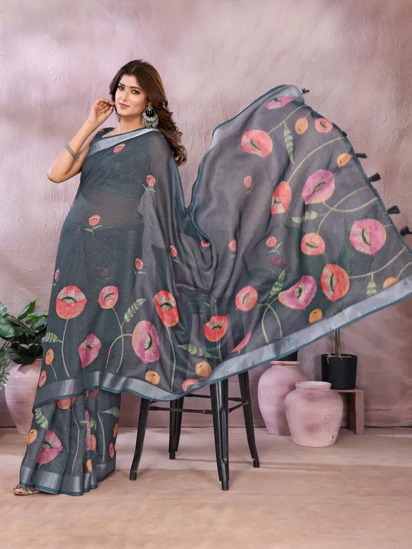 Grey_Linen_Shimmer_Premium_&_Elegant_Saree_With_Unstiched_Blouse_For_Women