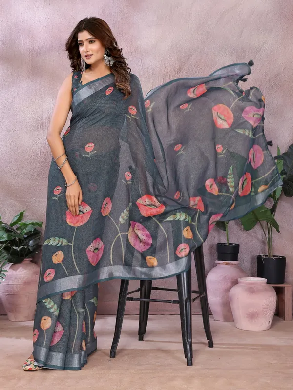 Grey_Linen_Shimmer_Premium_&_Elegant_Saree_With_Unstiched_Blouse_For_Women