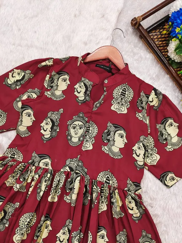 Red_Kantara_Printed_Cotton_Dress_For_Women