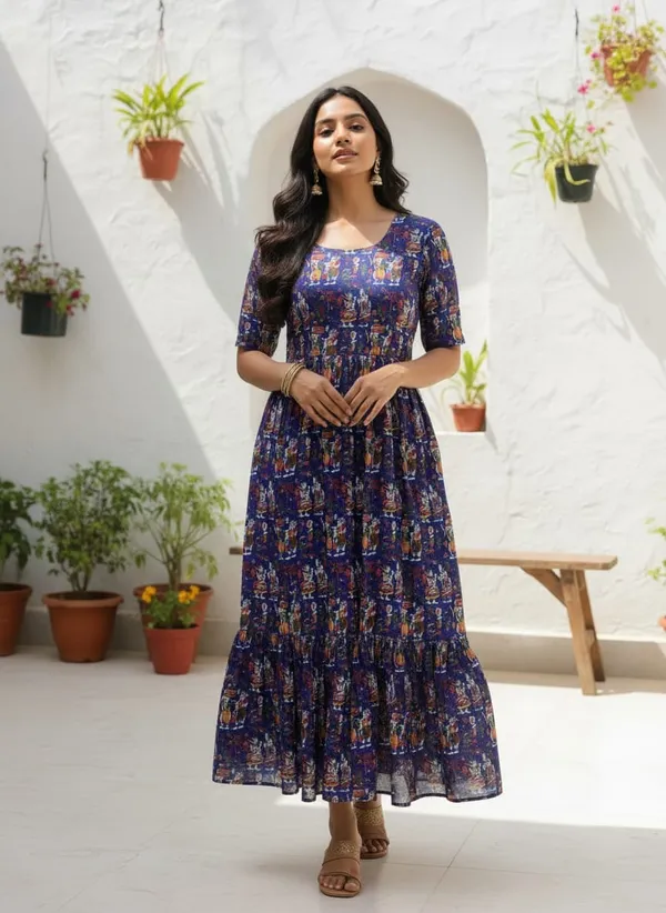 Lavender_Premium_Ethnic_Printed_Flared_Dress_For_Women
