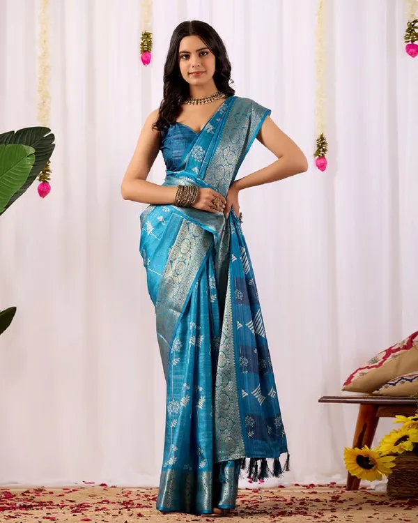 Blue_Lichi_Silk_Premium_&_Elegant_Saree_With_Unstiched_Blouse_For_Women