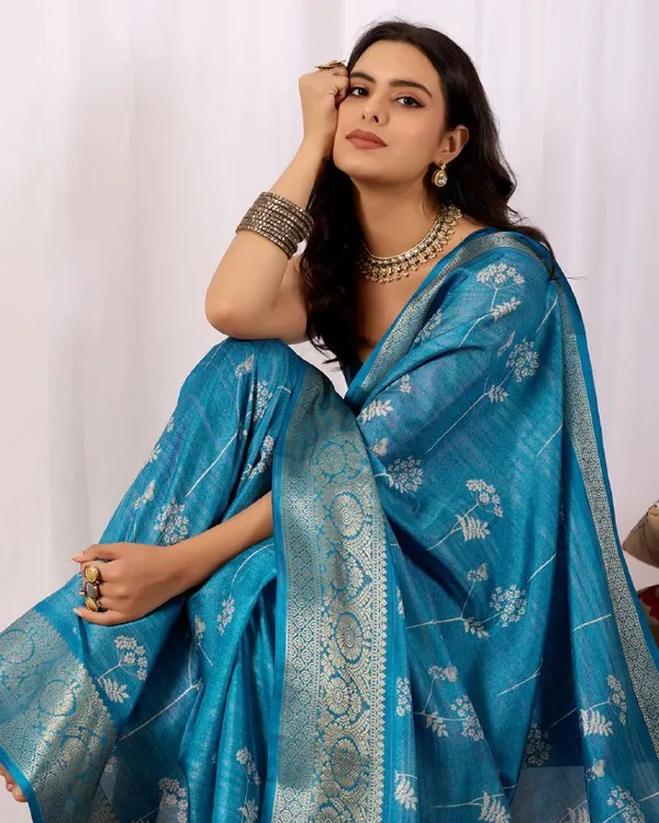 Blue_Lichi_Silk_Premium_&_Elegant_Saree_With_Unstiched_Blouse_For_Women