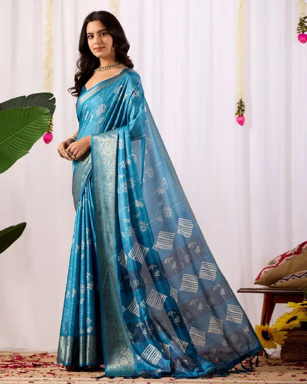 Blue_Lichi_Silk_Premium_&_Elegant_Saree_With_Unstiched_Blouse_For_Women