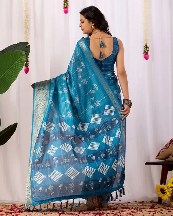 Blue_Lichi_Silk_Premium_&_Elegant_Saree_With_Unstiched_Blouse_For_Women
