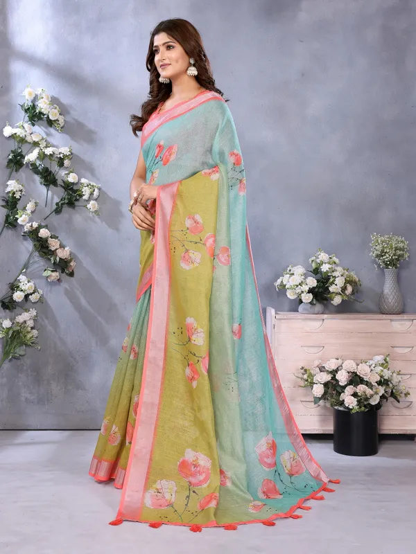 Multicolor_Linen_Shimmer_Premium_&_Elegant_Saree_With_Unstiched_Blouse_For_Women