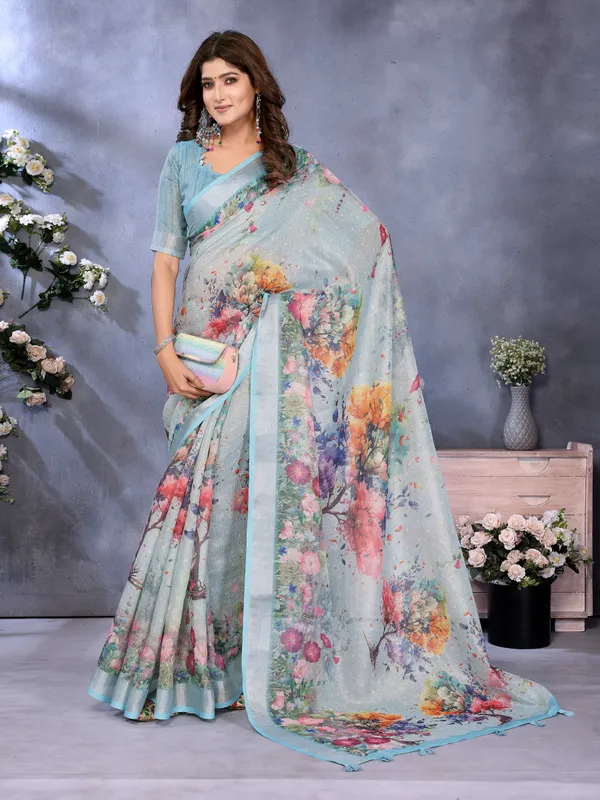 Light_Blue_Linen_Shimmer_Premium_&_Elegant_Saree_With_Unstiched_Blouse_For_Women