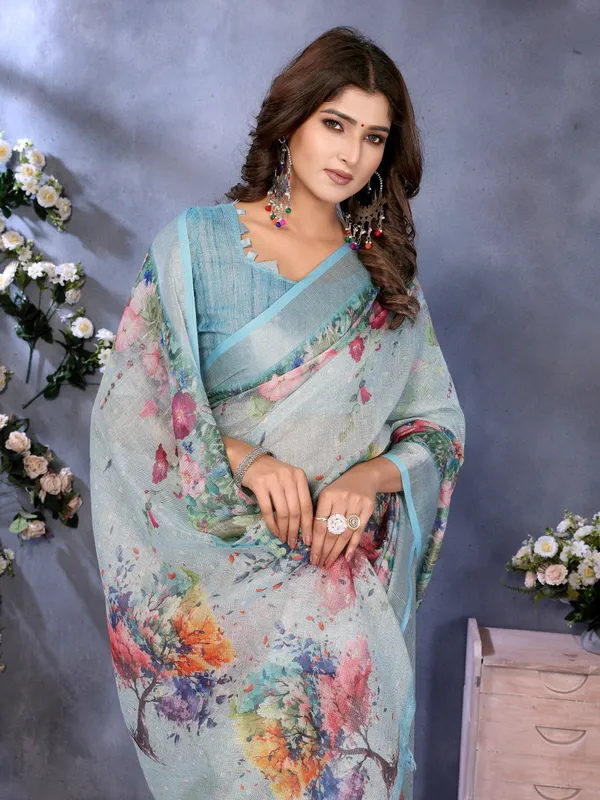 Light_Blue_Linen_Shimmer_Premium_&_Elegant_Saree_With_Unstiched_Blouse_For_Women