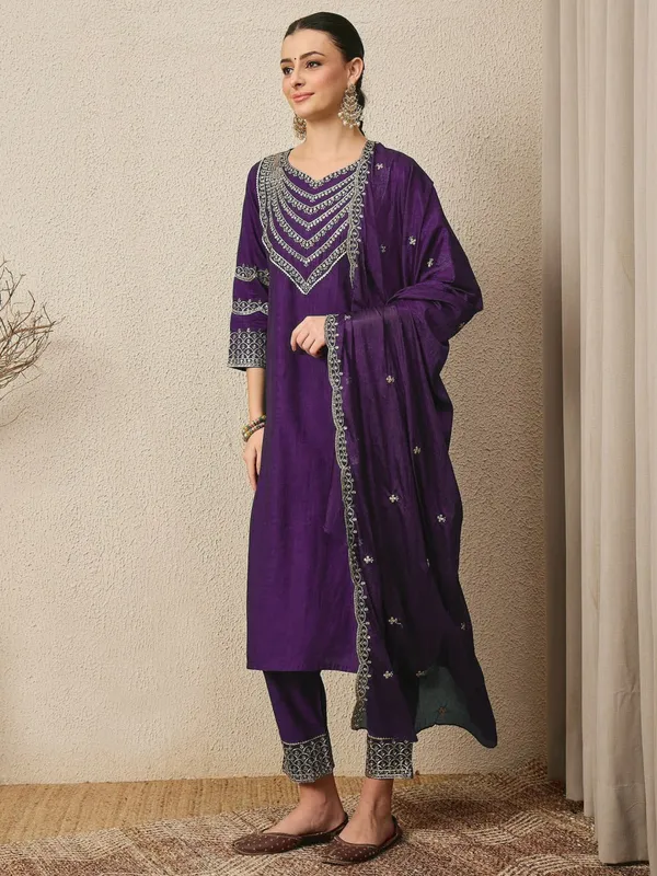 Purple_Roman_Silk_Premium_&_Elegant_Straight_Kurta_Pant_With_Dupatta_Set_For_Women
