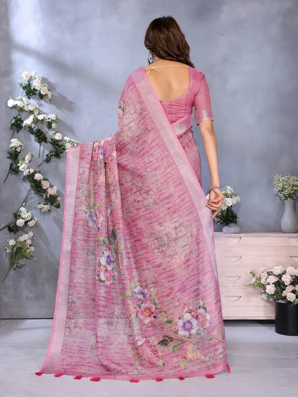 Pink_Linen_Shimmer_Premium_&_Elegant_Saree_With_Unstiched_Blouse_For_Women
