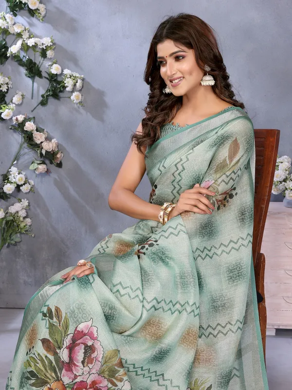 Green_Linen_Shimmer_Premium_&_Elegant_Saree_With_Unstiched_Blouse_For_Women