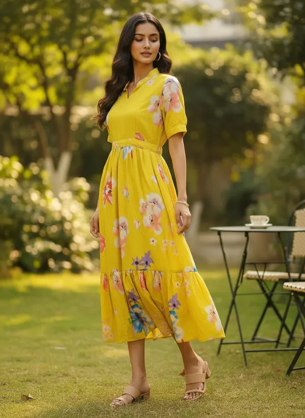 Yellow_Premium_Floral_Printed_Midi_Dress_With_Elegant_Fit_For_Women