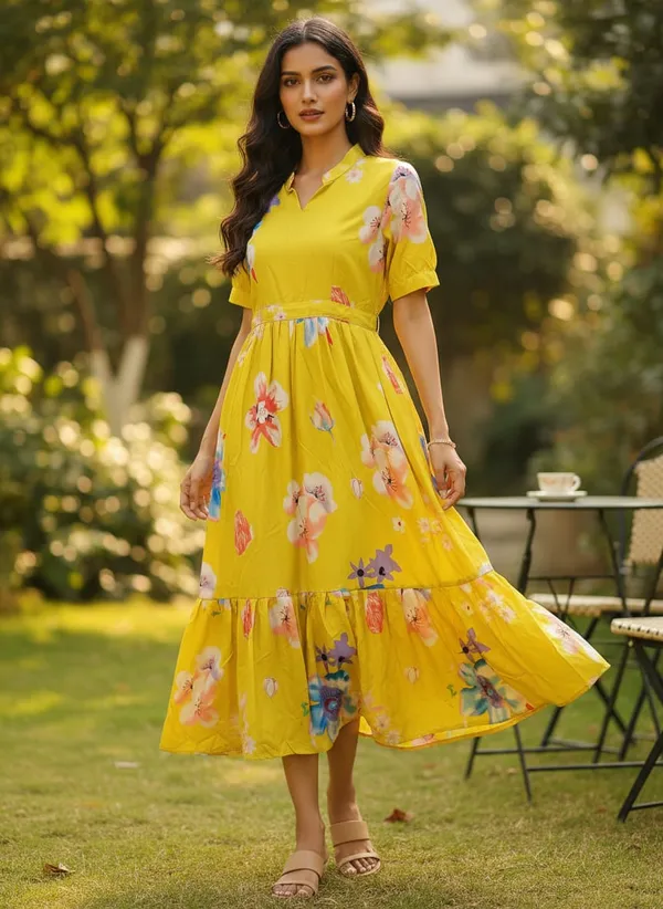 Yellow_Premium_Floral_Printed_Midi_Dress_With_Elegant_Fit_For_Women