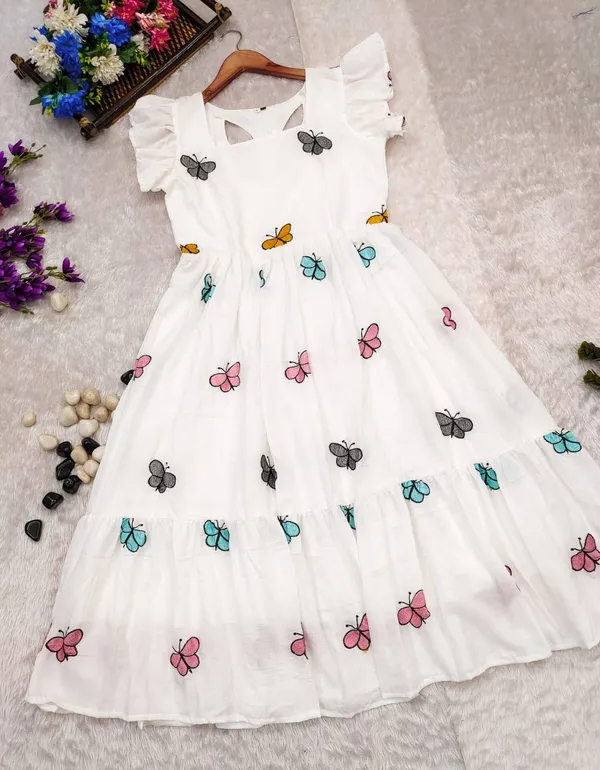 White_Butterfly_Printed_Long_Dress_|_Trendy_Summer_Wear_Maxi_Dress_For_Women