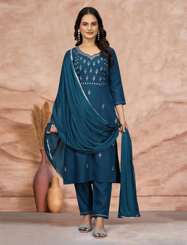 Indigo_Cotton_Blend_Premium_&_Elegant_Straight_Kurta_Pant_With_Dupatta_Set_For_Women