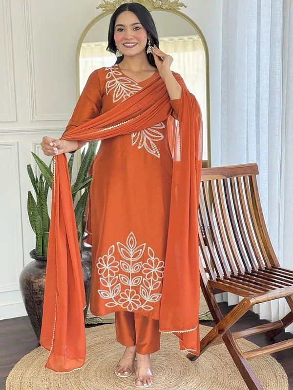 Rust_Premium_Silk_Kurta_Sharara_Dupatta_Set_For_Women