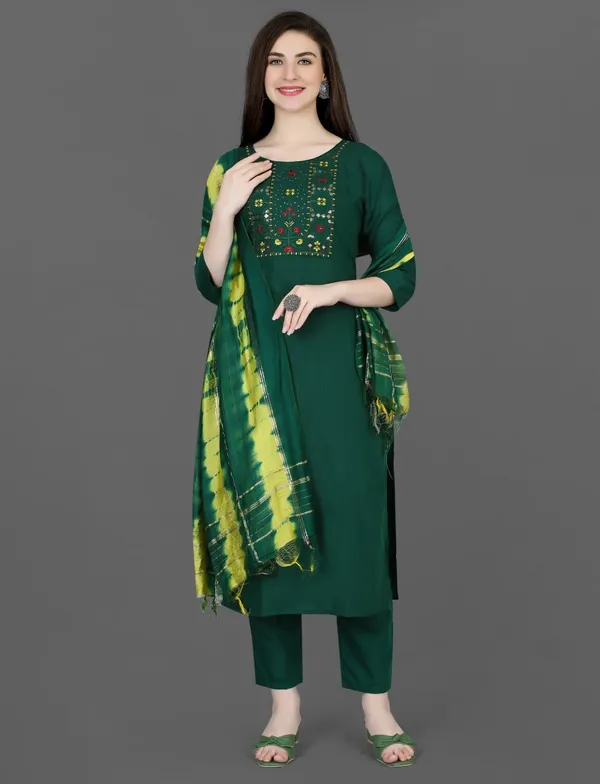 Green_Cotton_Blend_Premium_&_Elegant_Straight_Kurta_Pant_With_Dupatta_Set_For_Women