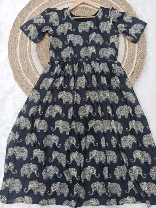 Black_Premium_Elephant_Printed_Maxi_Dress_For_Women