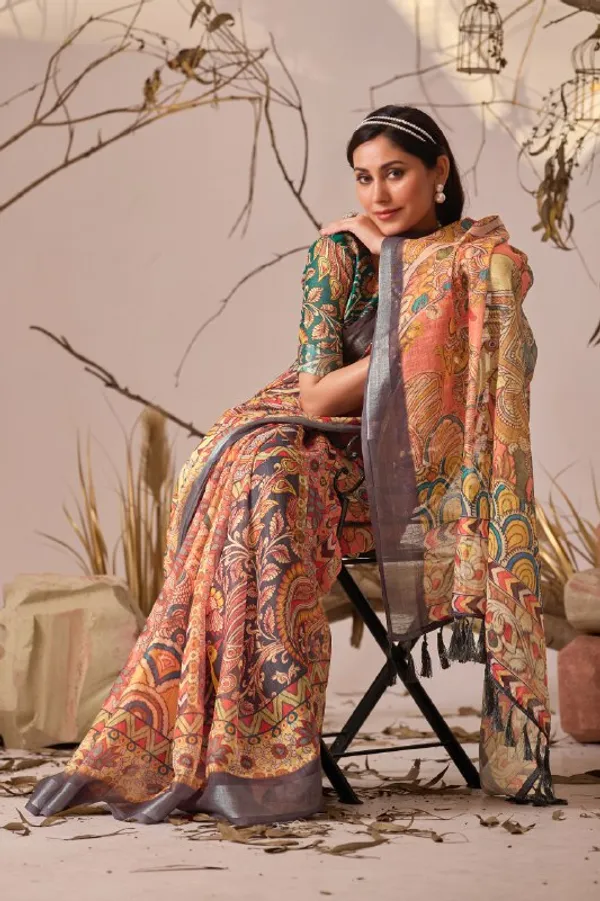 Multicolor_Lichi_Silk_Premium_&_Elegant_Saree_With_Unstiched_Blouse_For_Women