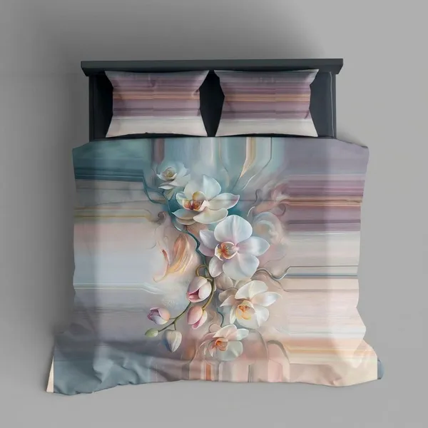 Multicolor_Orchid_Bloom_Striped_Bedding_Set_With_Digital_printed_bedsheet_and_pillow_cover