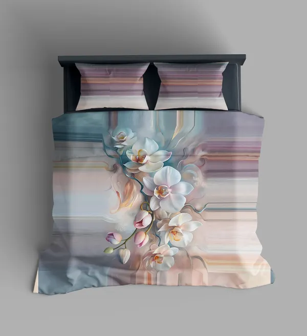 Multicolor_Orchid_Bloom_Striped_Bedding_Set_With_Digital_printed_bedsheet_and_pillow_cover