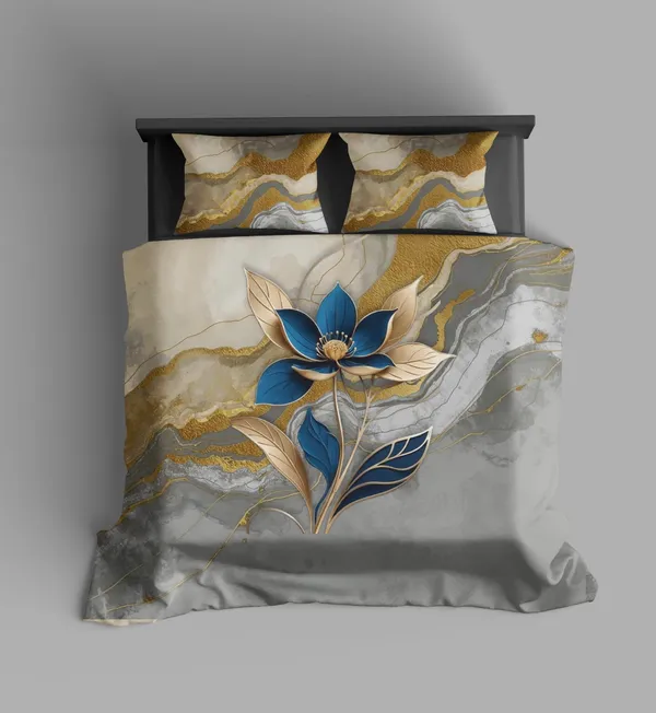Luxury_Marble_Print_Bedding_Set_With_Blue_Floral_Design_|_Double_Digital_printed_bedsheet_and_pillow_cover