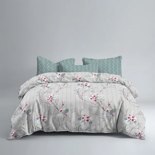 Floral_Printed_Grey_Set_With_Geometric_Patterned_Pillow_Covers