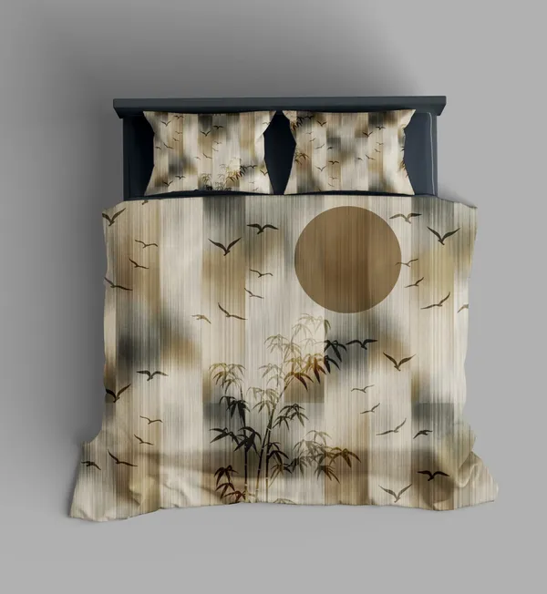 Multicolor_Bamboo_And_Sun_Printed_Bedding_Set_With_Digital_printed_bedsheet_and_pillow_cover