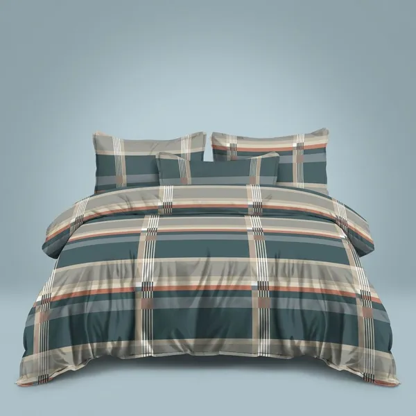 Blue_Grey_Orange_Geometric_Striped_Cotton_Bedding_Set