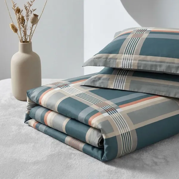 Blue_Grey_Orange_Geometric_Striped_Cotton_Bedding_Set