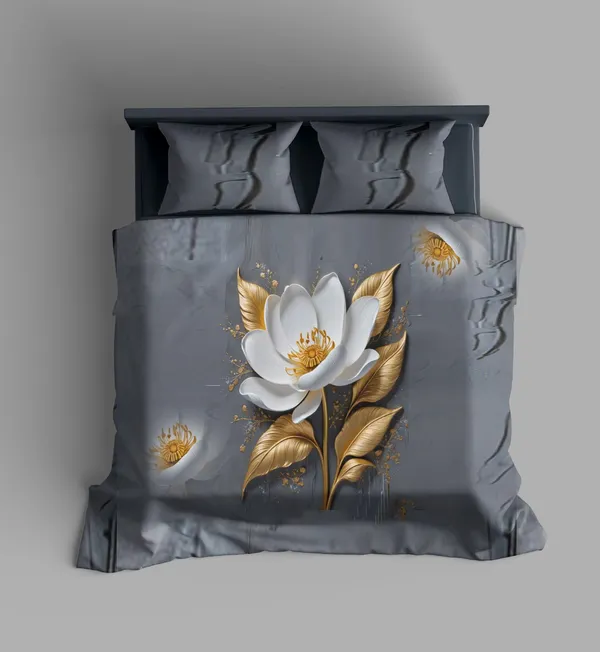 Luxury_Grey_Bedding_Set_With_Golden_Floral_Design_Digital_printed_bedsheet_and_pillow_cover_|_Double_Bed