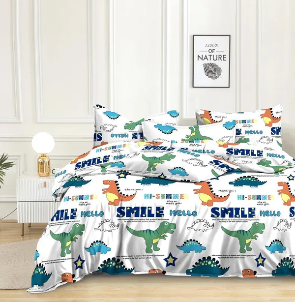 Multicolor_Kids_Dinosaur_Print_With_Bedsheet_And_Pillow_Covers