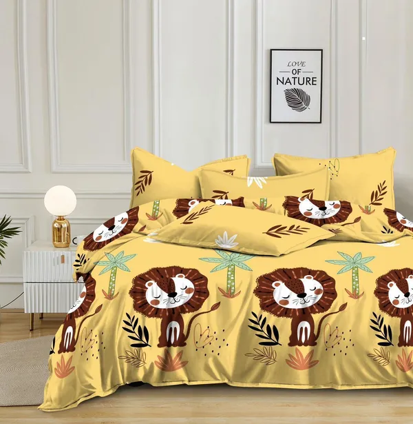 Lion_Print_Bedding_Set_|_Yellow_With_Pillowcases
