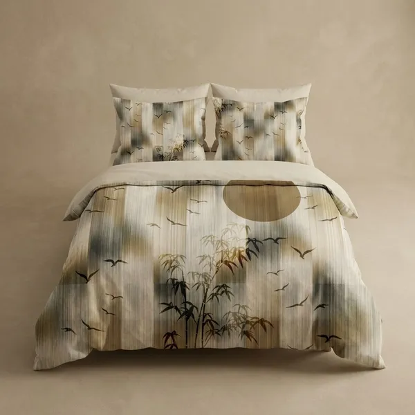 Multicolor_Bamboo_And_Sun_Printed_Bedding_Set_With_Digital_printed_bedsheet_and_pillow_cover