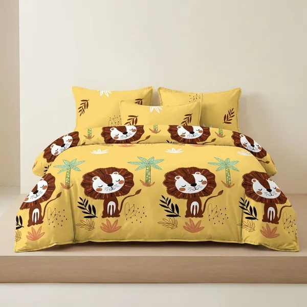 Lion_Print_Bedding_Set_|_Yellow_With_Pillowcases