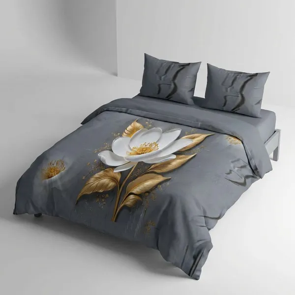 Luxury_Grey_Bedding_Set_With_Golden_Floral_Design_Digital_printed_bedsheet_and_pillow_cover_|_Double_Bed