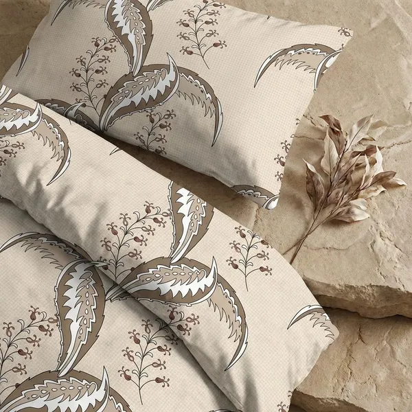 Cream_Premium_Feather_Print_Satin_Bedding_Set_With__And_Pillow_Covers