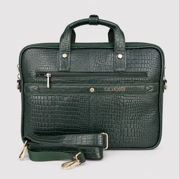 Calvadoss_Textured_Green_Leather_Laptop_Bag
