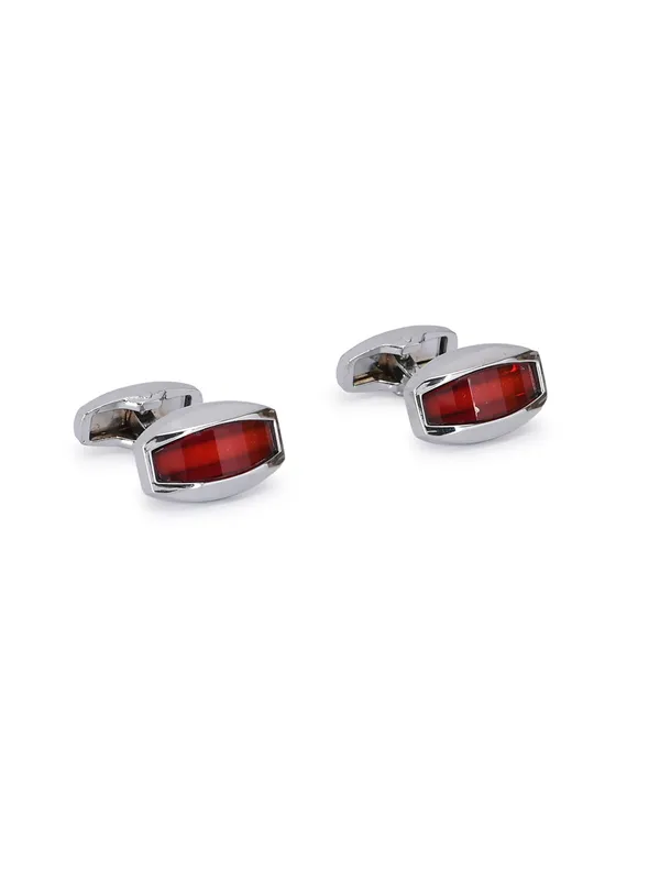 Calvadoss_Silver-Toned_&_Red_Geometric_Cufflinks
