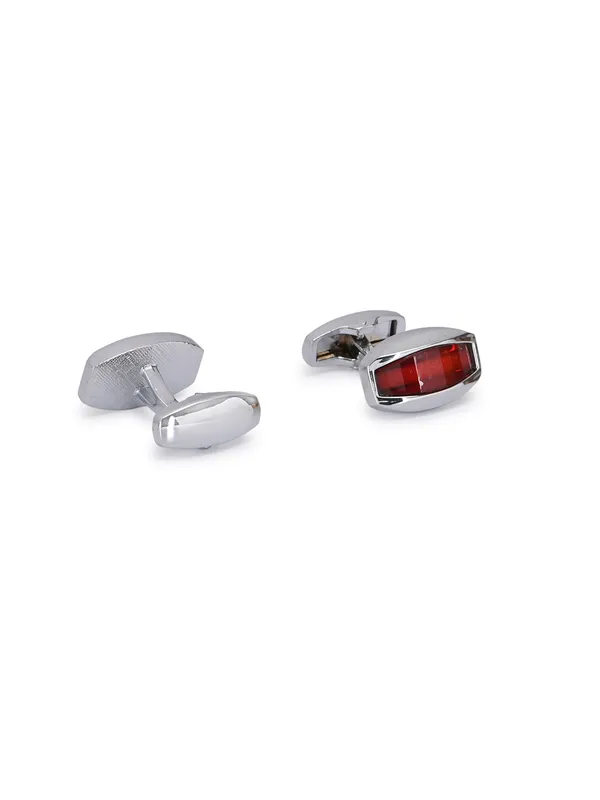 Calvadoss_Silver-Toned_&_Red_Geometric_Cufflinks