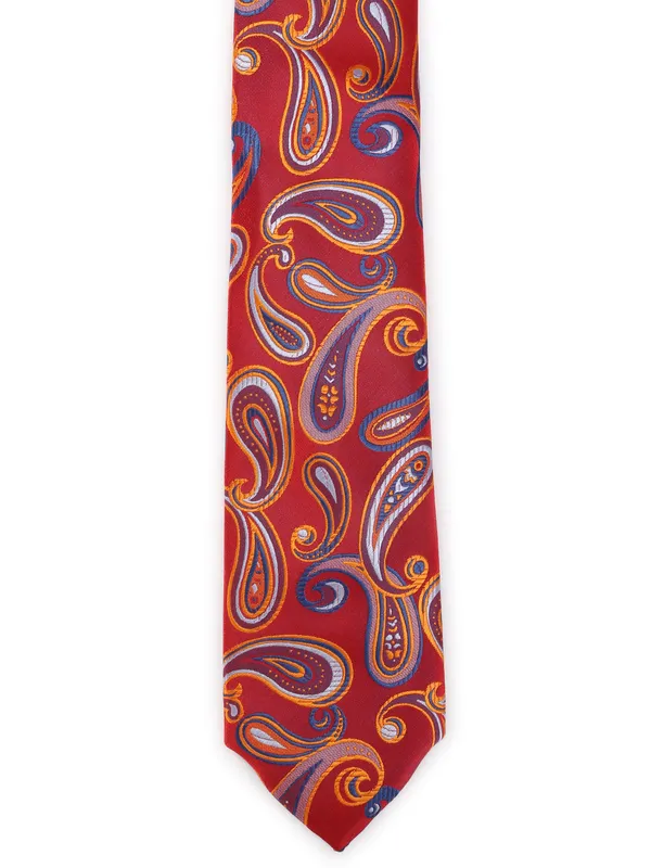 Calvadoss_Men_Red,_Violet_&_Orange_Paisley_Woven_Design_Broad_Tie