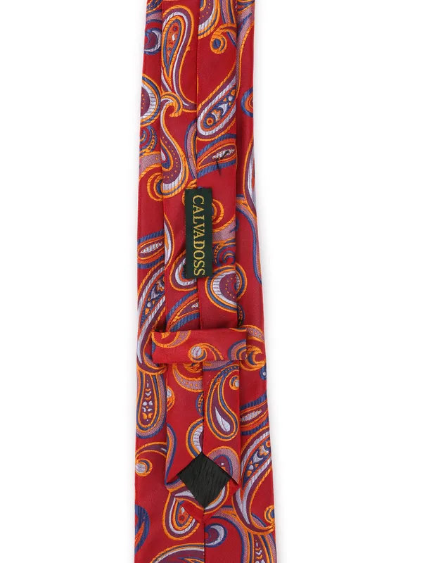 Calvadoss_Men_Red,_Violet_&_Orange_Paisley_Woven_Design_Broad_Tie