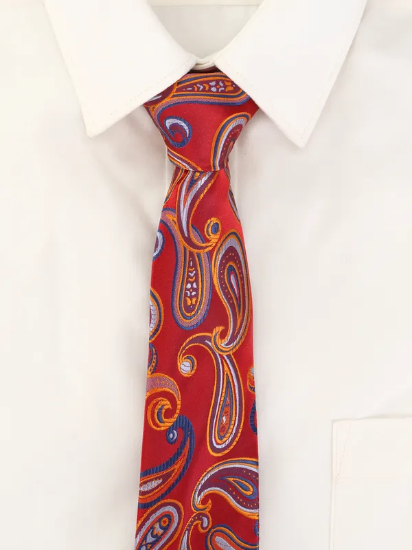 Calvadoss_Men_Red,_Violet_&_Orange_Paisley_Woven_Design_Broad_Tie