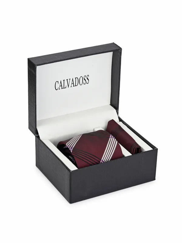 Calvadoss_Men_Maroon_&_White_Woven_Design_Broad_Tie