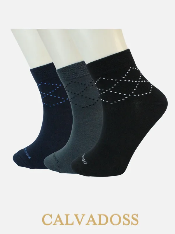 Black/Grey/Navy_Blue_Cotton_Pack_Of_3_Patterned_Design_Ankle_Length_Socks_For_Unisex