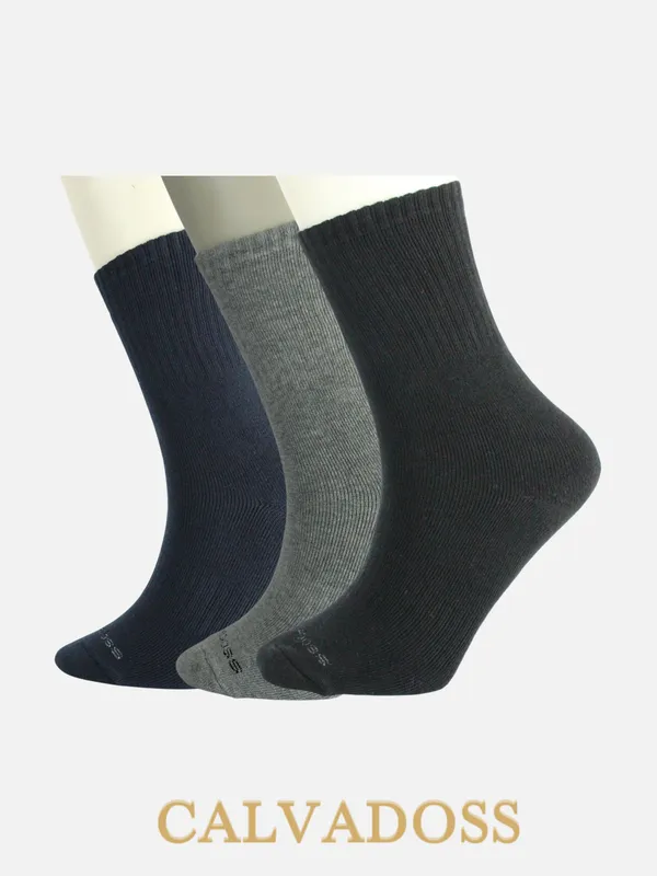 Black/Grey/Navy_Blue_Cotton_Pack_Of_3_Solid_Design_Calf_Length_Socks_For_Unisex
